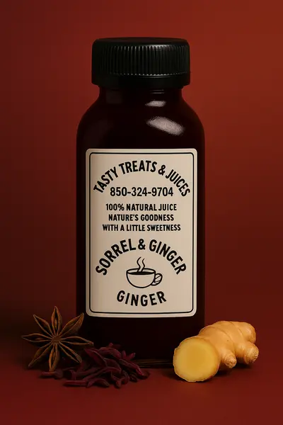 Orange, apple, turmeric and ginger ingredients beside a chilled juice